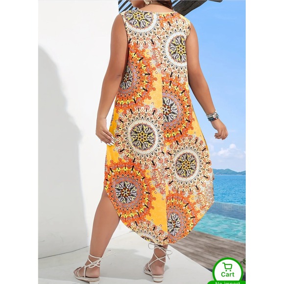 Women 1XL Casual Tank Dress Mandala Artsy Vacay Summer Beach Coastal Boho resort - Picture 2 of 7